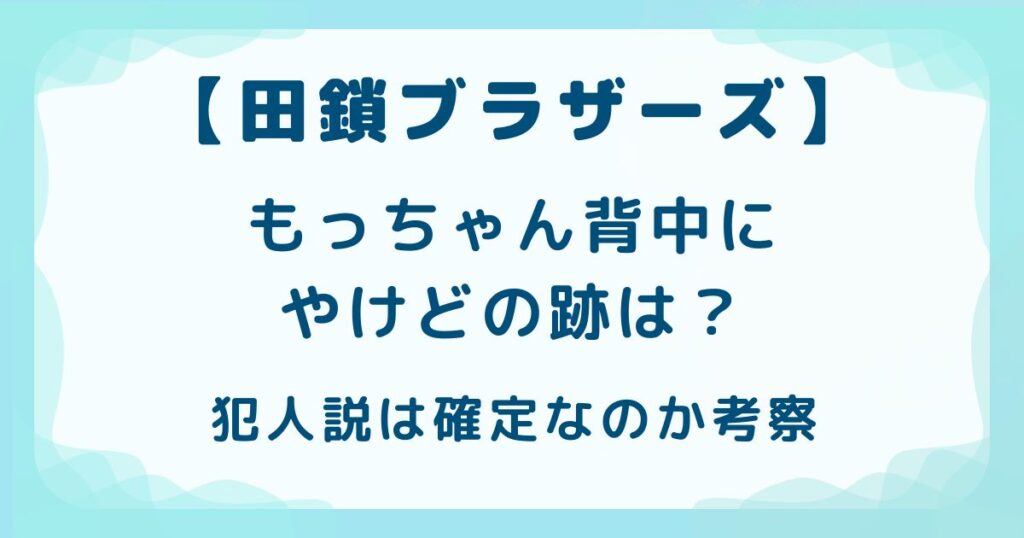 【田鎖ブラザーズ】もっちゃん背中にやけどの跡は？犯人説は確定なのか考察の解説記事のアイキャッチ